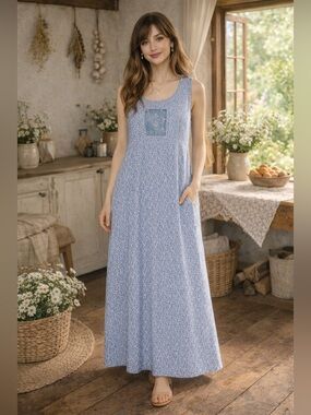 Northern Isles Vintage Blue Ditsy Floral Summer Maxi Dress Size 8